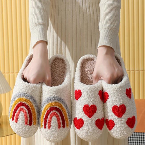 Cross-Border Explosive Winter Cute Peach Heart Cotton Slippers Wholesale, Indoor Non-slip Autumn Household Cartoon Plush Slippers for Women