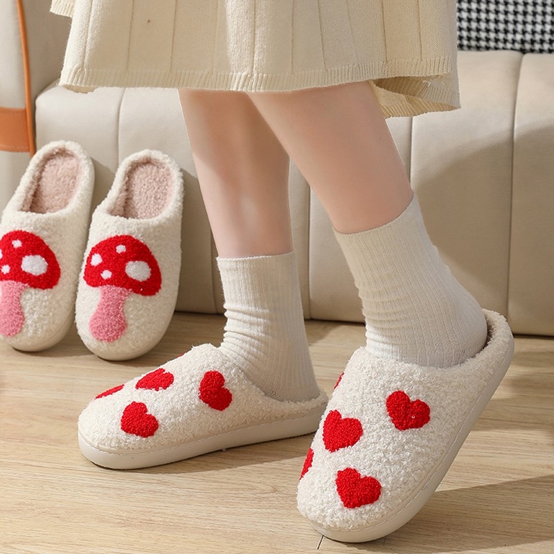 Cross-Border Explosive Winter Cute Mushroom Cotton Slippers Wholesale, Indoor Non-slip Autumn Household Cartoon Plush Slippers for Women