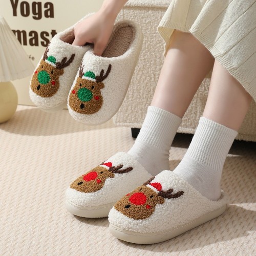 Cross-Border Explosive Cartoon Santa Claus Cotton Slippers Wholesale, Indoor Non-slip Autumn Household Cartoon Plush Slippers for Women