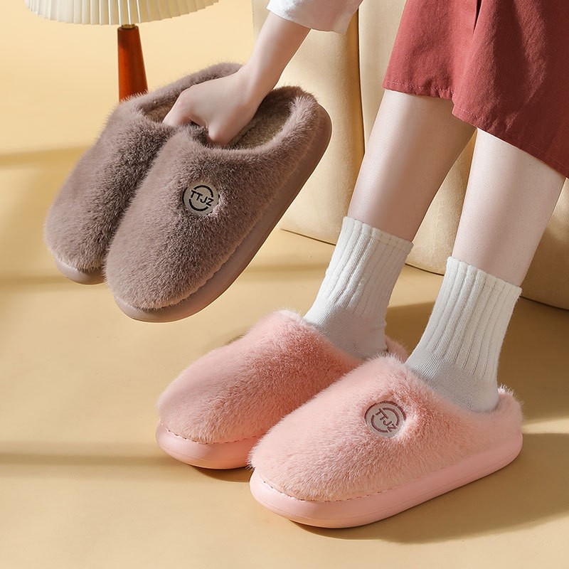 Women&#039;s Autumn and Winter Cotton Slippers with Furry Plush for Home, Couple Warm Thickened Indoor Leisure Cotton Shoes for Winter Wholesale