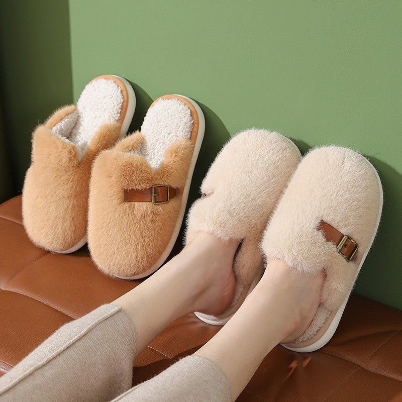 Autumn and Winter New Style Leisure Cotton Slippers with Added Fluff for Warmth, Thick Bottom, Couple Furry Cotton Slippers for Women at Home Wholesale