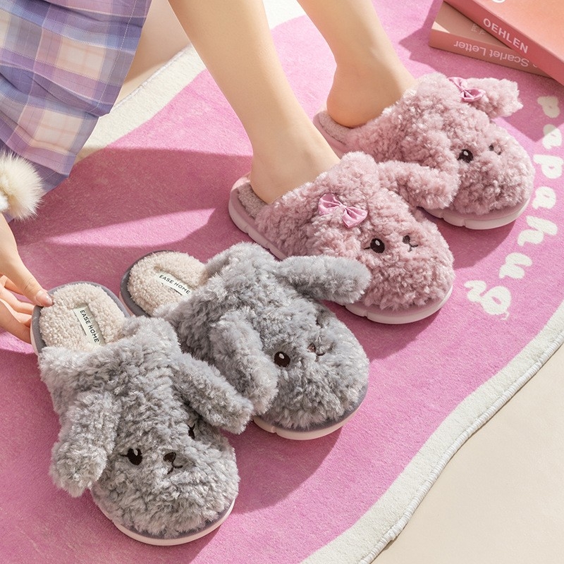 Thick-Soled Furry Slippers for Women in Winter, Couples&#039; Cute Cartoon Indoor Home Slippers, Home Cotton Slippers Wholesale