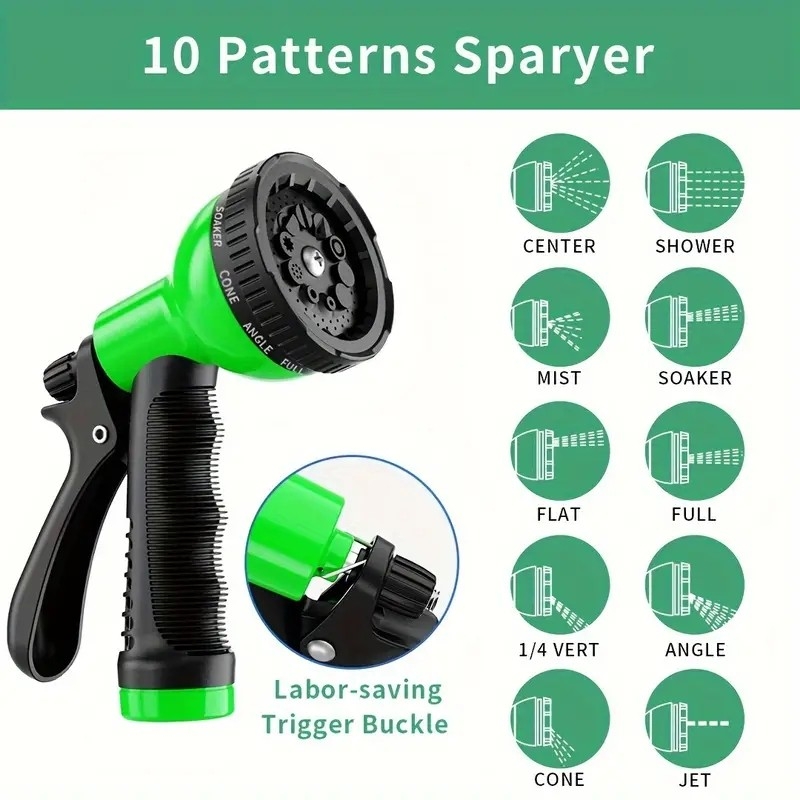 1pc Coil Garden Hose EVA Recoil Garden Hose Self-Coiling Water Hose With 3/4" Connector Fittings With 10 Function Spray Nozzle Curly Recoil Hoses Retractable, Lightweight And No Kink Watering Hose For Boat, Greenhouse, Yard, Patio, 50ft