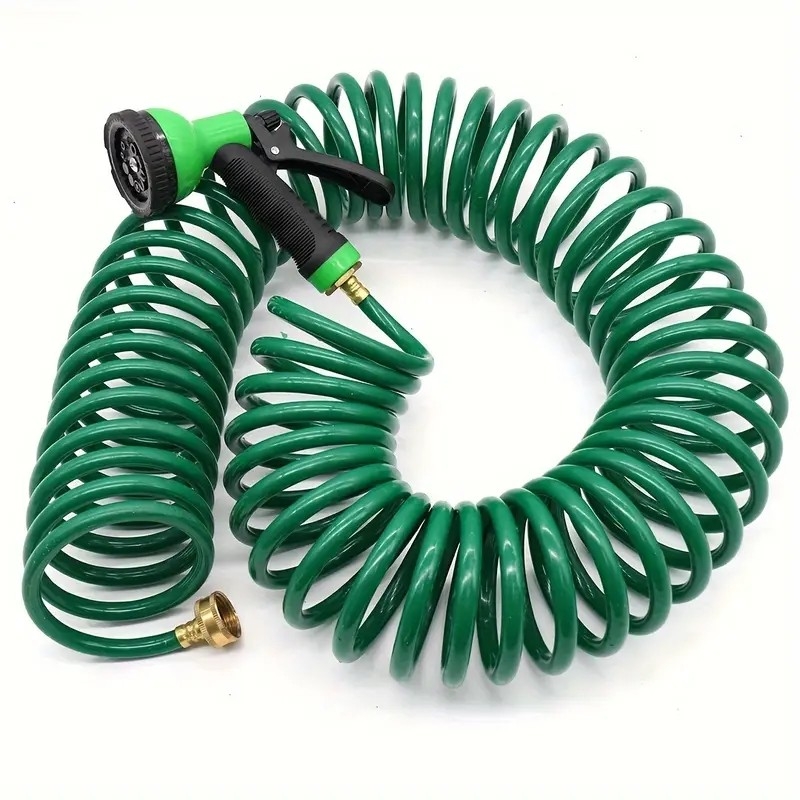 1pc Coil Garden Hose EVA Recoil Garden Hose Self-Coiling Water Hose With 3/4" Connector Fittings With 10 Function Spray Nozzle Curly Recoil Hoses Retractable, Lightweight And No Kink Watering Hose For Boat, Greenhouse, Yard, Patio, 50ft