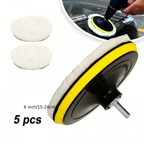 5pcs 6inch Wool Polishing Pad, Multiuseful Microfiber Buffing Polishing Pads Set, For Car Cleaning, Beauty,Waxing, Polishing Car Paint Care Kit