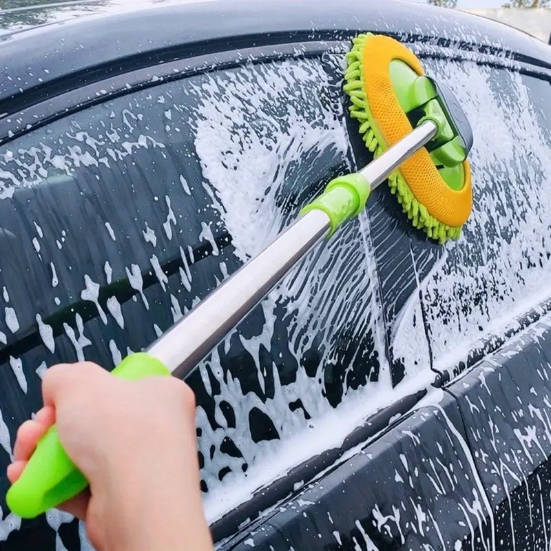 1pc Extendable Car Wash Mop, Long Handle Chenille Car Cleaning Brush, Car Care Product, Wash Brush Car Cleaning Tool, Green