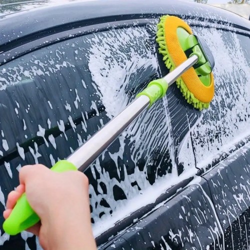 1pc Extendable Car Wash Mop, Long Handle Chenille Car Cleaning Brush, Car Care Product, Wash Brush Car Cleaning Tool, Green