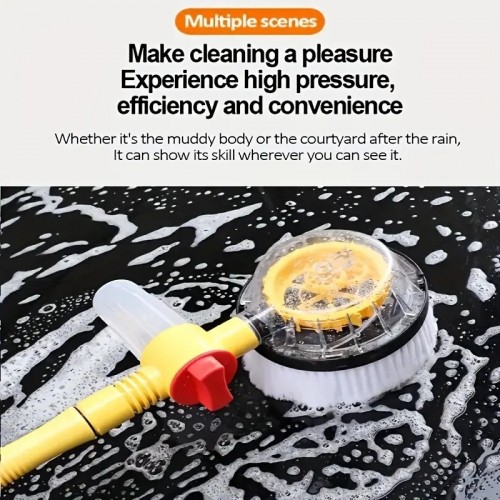 Car Wash Brush Cleaning Kit, 360° Rotating Car Mop Microfiber Car Cleaning Brush Detachable Retractable Brush Garden Hose Nozzle