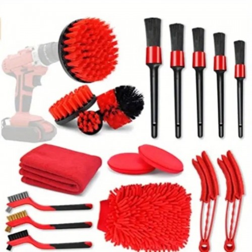 18pcs Car Detailing Brush Set, Car Detailing Kit, Auto Detailing Drill Brush Set, Car Detailing Brushes, Car Wash Kit, Car Accessories, Car Cleaning Tools Kit For Interior, Exterior, Wheels