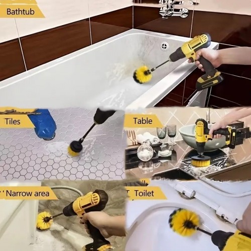 4pcs Electric Drill Brush Scrubber Set, Cleaning Brush Detailing Brush, Auto Tires Cleaning Tools For Bathroom Tile Kitchen