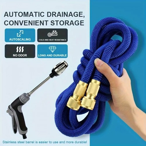 1pc, 3 Times Retractable Garden Hose Set With 3 Function High-pressure Water Gun, Suitable For Car Washing, Watering Flowers, Garden Irrigation, Cleaning, Etc., Size 35FT/50FT/75FT