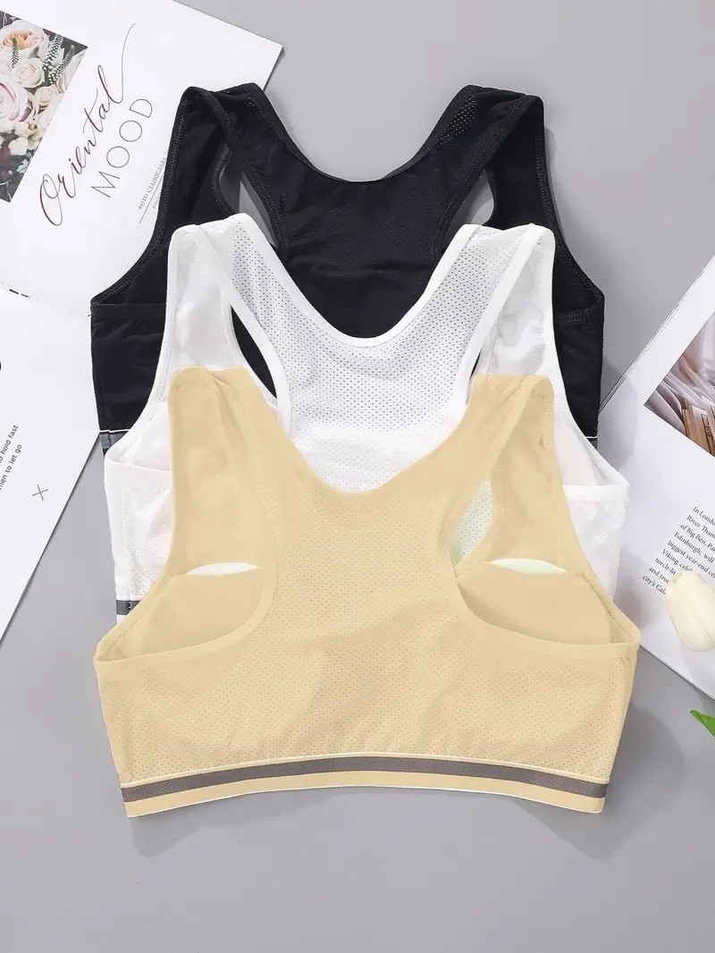 3pcs Girls Cotton Built-Up Stretch Sports Bra