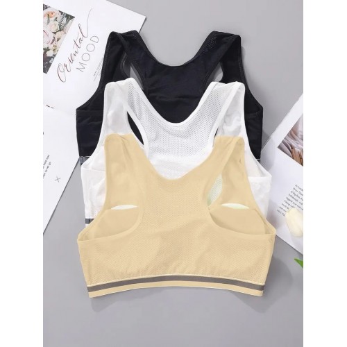 3pcs Girls Cotton Built-Up Stretch Sports Bra