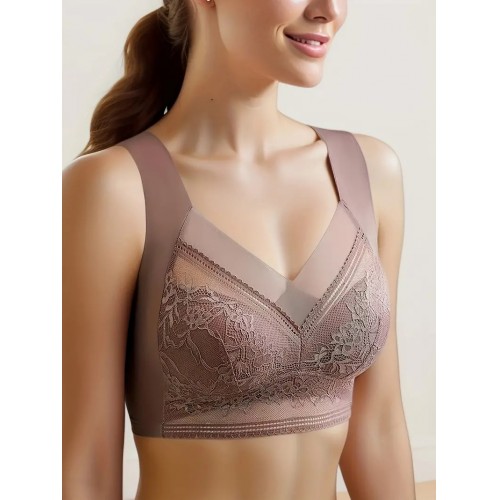 3pcs Contrast Lace Wireless Bras, Comfy & Breathable Full Coverage Bra, Women's Lingerie & Underwear