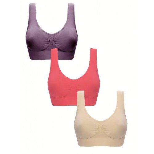 3pcs Wireless Sports Bras, Comfy & Breathable Running Workout Tank Bra, Women's Lingerie & Underwear