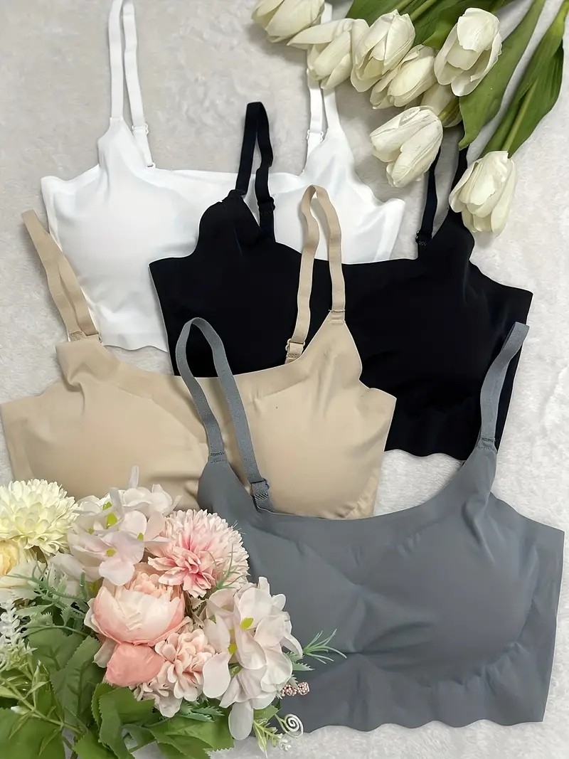 Set of 4 Polyamide Bralettes - Seamless, Adjustable Straps, Wireless for All-day Comfort. Solid Colors for Casual Style. Easy-care, Durable for Daily-use